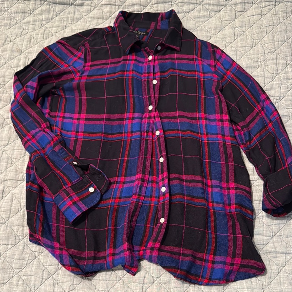 Banana Republic Boxy Pink and Blue Long Sleeve Shirt